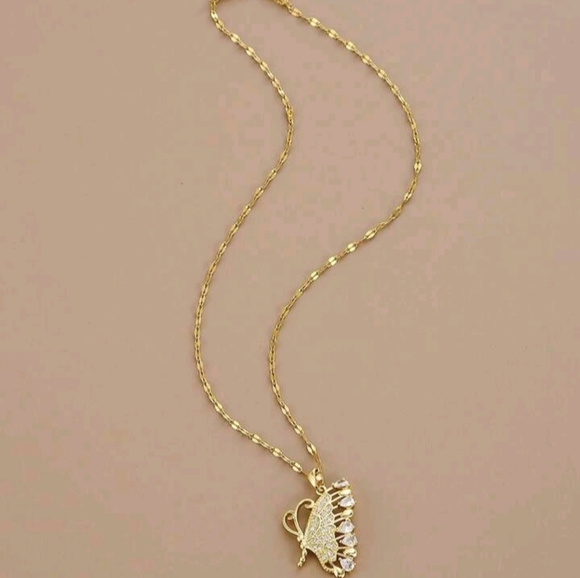 New Elegant Gold Butterfly With Clear Stones Pendant Necklace Stainless … - Picture 4 of 8